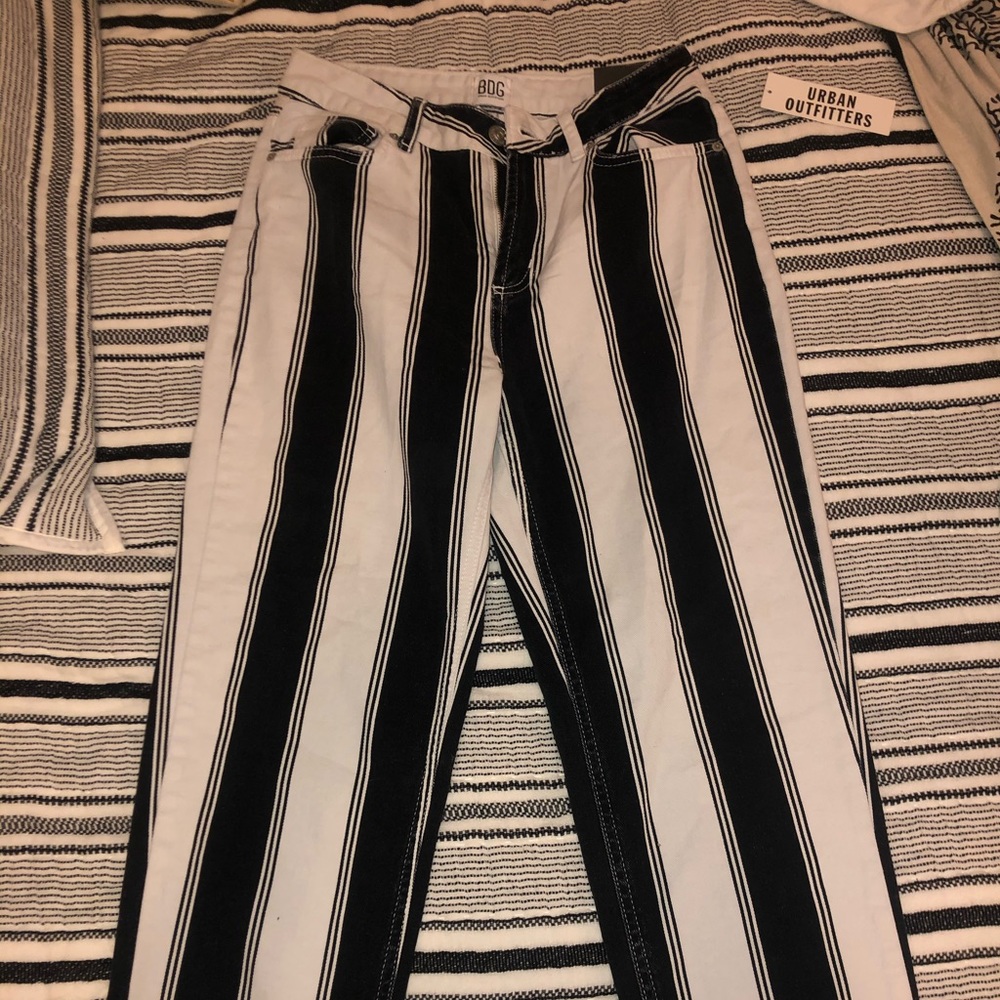BDG striped high waisted tapered mom jeans